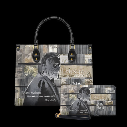 Mary Shelley Frankenstein Gothic Tote Bag – Purple and Green Horror Handbag for Halloween