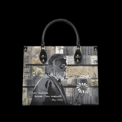 Mary Shelley Frankenstein Gothic Tote Bag – Purple and Green Horror Handbag for Halloween