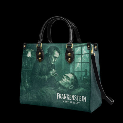 Mary Shelley Frankenstein Gothic Tote Bag – Purple and Green Horror Handbag for Halloween