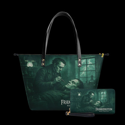 Mary Shelley Frankenstein Gothic Tote Bag – Purple and Green Horror Handbag for Halloween