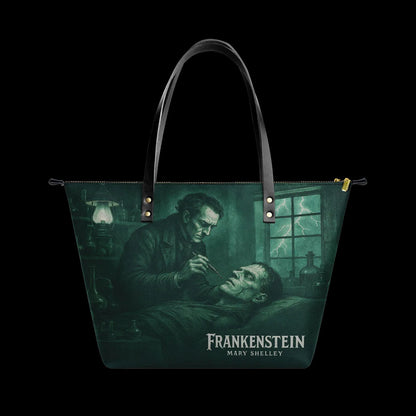 Mary Shelley Frankenstein Gothic Tote Bag – Purple and Green Horror Handbag for Halloween