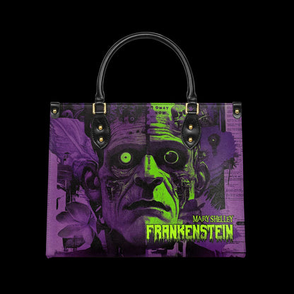 Mary Shelley Frankenstein Gothic Tote Bag – Purple and Green Horror Handbag for Halloween