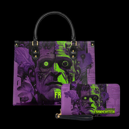 Mary Shelley Frankenstein Gothic Tote Bag – Purple and Green Horror Handbag for Halloween