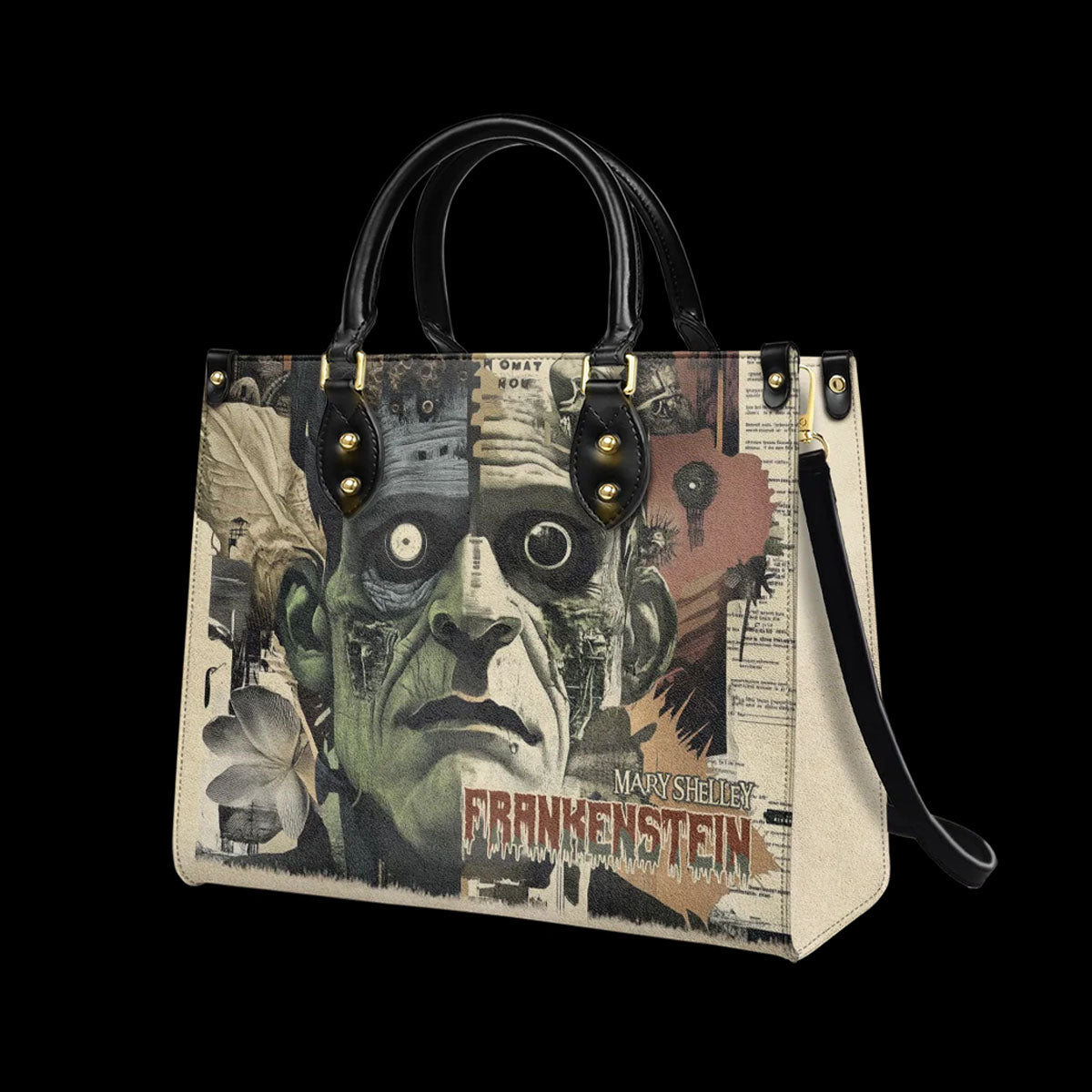 Mary Shelley Frankenstein Gothic Tote Bag – Purple and Green Horror Handbag for Halloween