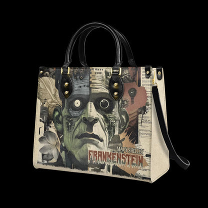 Mary Shelley Frankenstein Gothic Tote Bag – Purple and Green Horror Handbag for Halloween