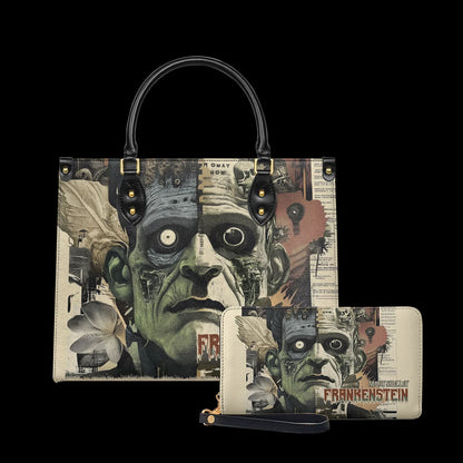 Mary Shelley Frankenstein Gothic Tote Bag – Purple and Green Horror Handbag for Halloween