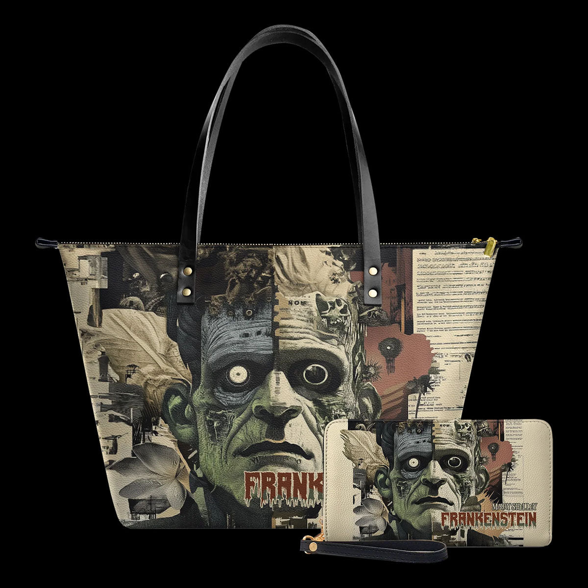 Mary Shelley Frankenstein Gothic Tote Bag – Purple and Green Horror Handbag for Halloween