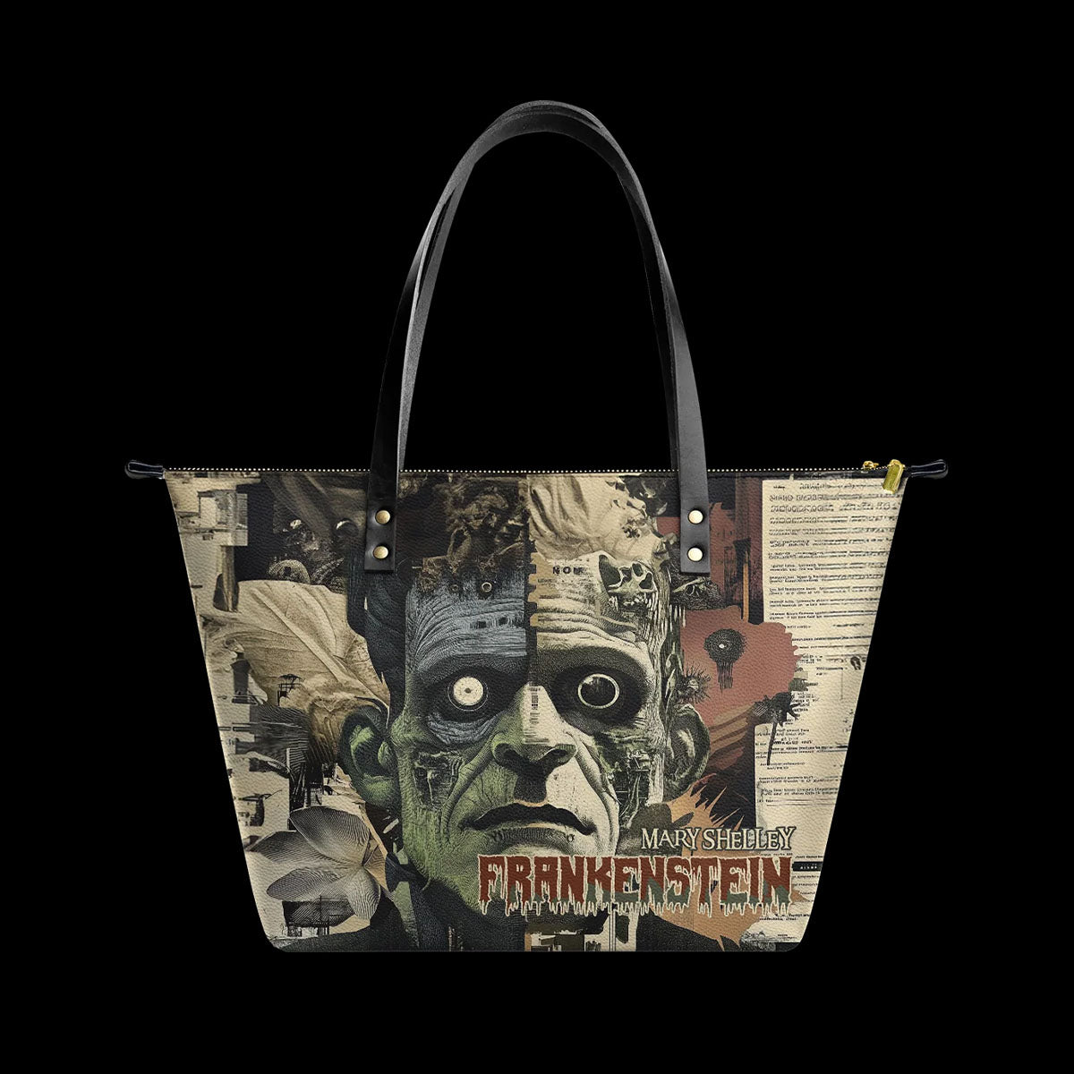 Mary Shelley Frankenstein Gothic Tote Bag – Purple and Green Horror Handbag for Halloween