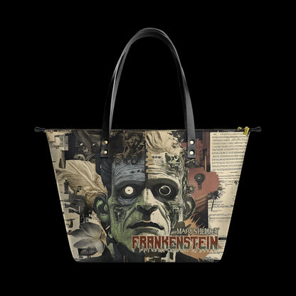 Mary Shelley Frankenstein Gothic Tote Bag – Purple and Green Horror Handbag for Halloween
