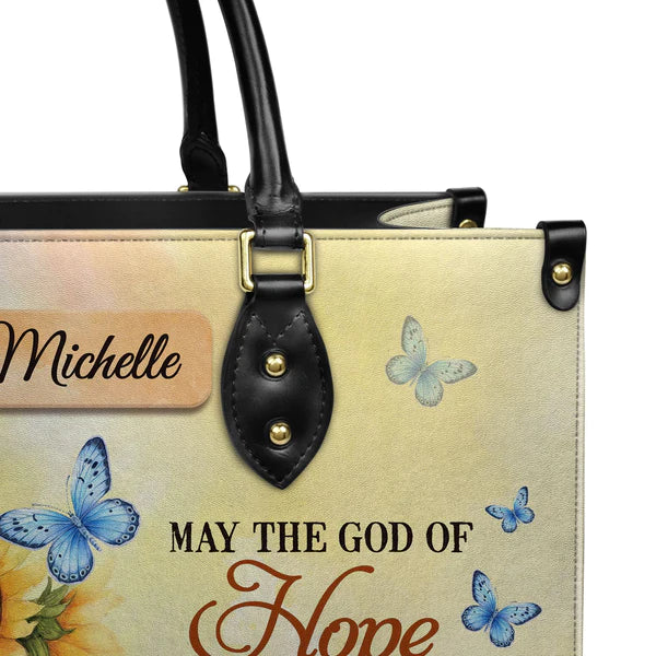 Christianartbag Handbags, May The God Of Hope Fill You With All Joy And Peace Romans 15 13 Butterfly Sunflower, Handbag Design, Monogram Leather Handbag, Gifts for Women, CABLTB06271223. - Christian Art Bag