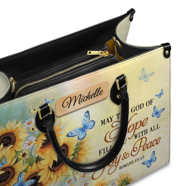 Christianartbag Handbags, May The God Of Hope Fill You With All Joy And Peace Romans 15 13 Butterfly Sunflower, Handbag Design, Monogram Leather Handbag, Gifts for Women, CABLTB06271223. - Christian Art Bag