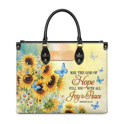 Christianartbag Handbags, May The God Of Hope Fill You With All Joy And Peace Romans 15 13 Butterfly Sunflower, Handbag Design, Monogram Leather Handbag, Gifts for Women, CABLTB06271223. - Christian Art Bag