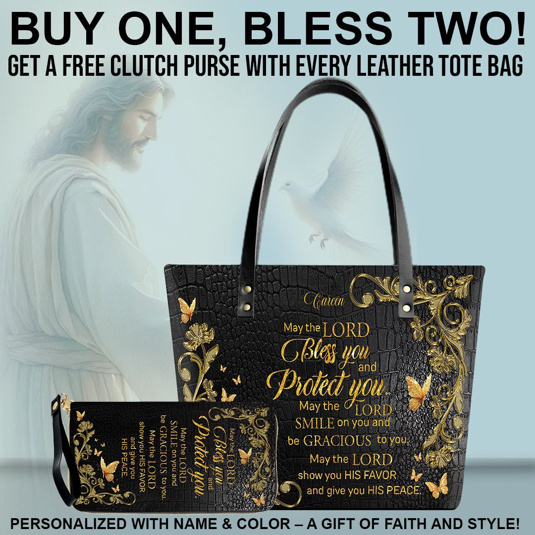 She Who Kneels Before GOD - Custom Bible Verses Name & Color - Personalized Christian Leather Tote – Free Clutch Purse Gift | CHRISTIANARTBAG