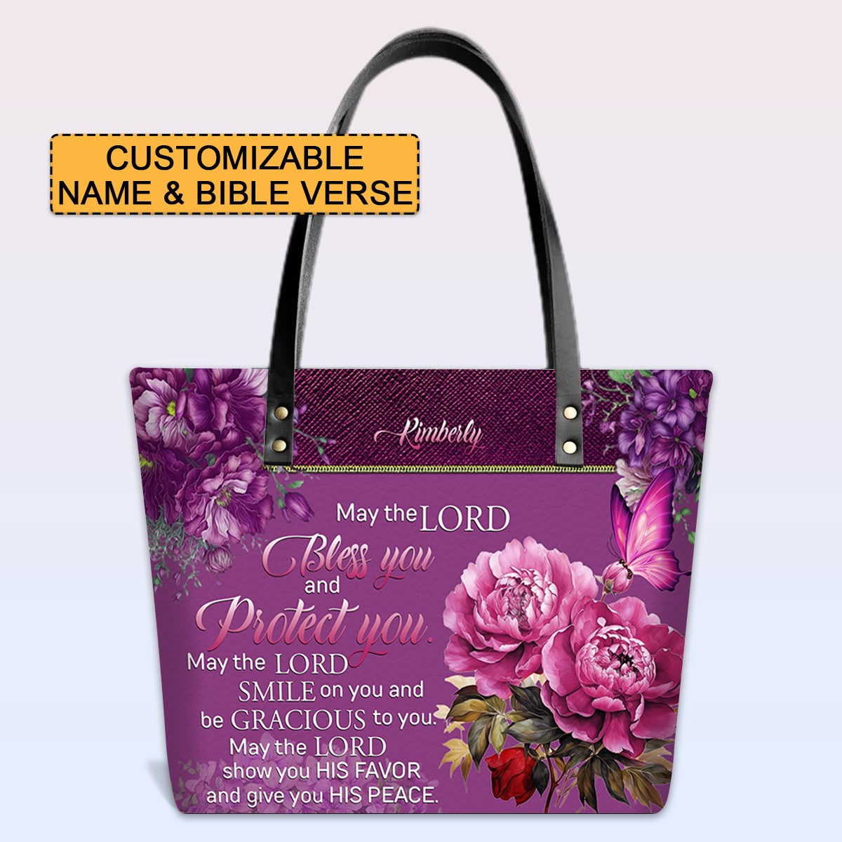 Personalized Leather Tote Bag with Bible Verses – May The Lord Bless You – A Statement of Faith & Strength | CHRISTIANARTBAG Leather TOTE Bag.