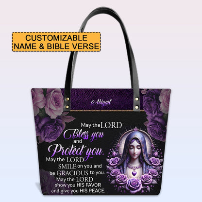 Personalized Leather Tote Bag with Bible Verses – May The Lord Bless You – A Statement of Faith & Strength | CHRISTIANARTBAG Leather TOTE Bag.