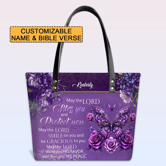Personalized Leather Tote Bag with Bible Verses – May The Lord Bless You – A Statement of Faith & Strength | CHRISTIANARTBAG Leather TOTE Bag.