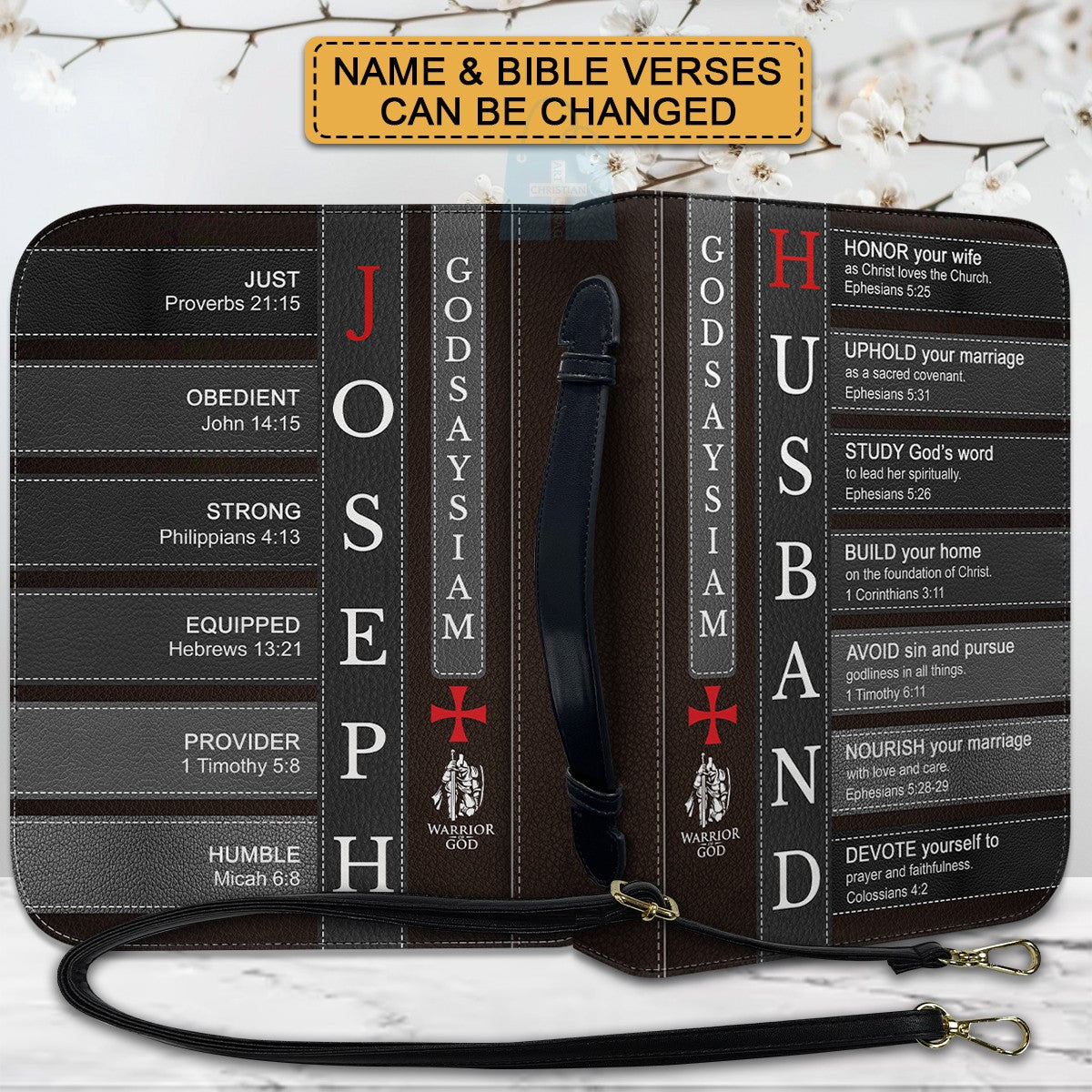 Personalized Bible Cover for Husband - Custom Name Meaning Bible Verse Case - CHRISTIANARTBAG CAB01050526