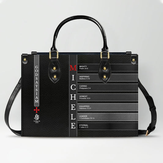 Personalized Christian Leather Handbag – Each Letter of Your Name with a Bible Verse | CHRISTIANARTBAG