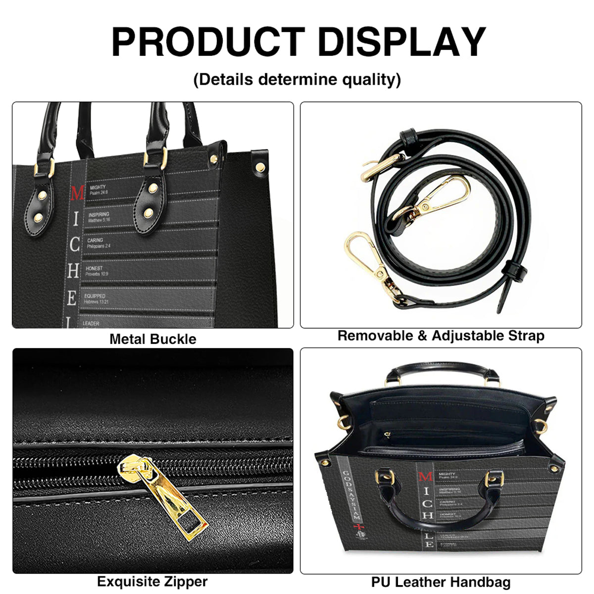 Personalized Christian Leather Handbag – Each Letter of Your Name with a Bible Verse | CHRISTIANARTBAG