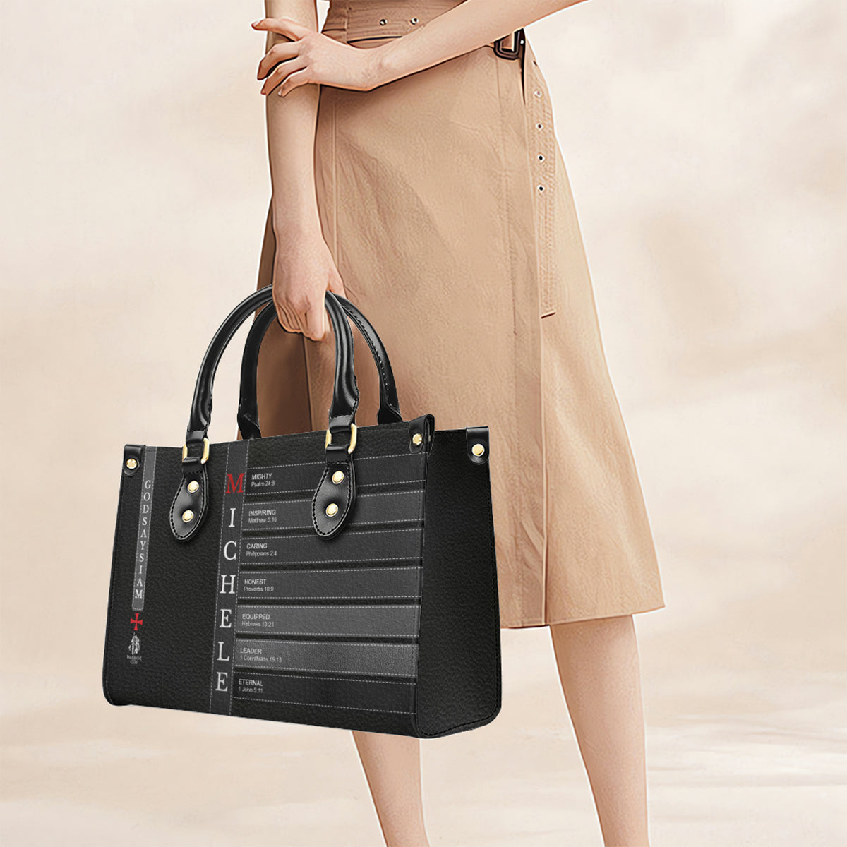 Personalized Christian Leather Handbag – Each Letter of Your Name with a Bible Verse | CHRISTIANARTBAG