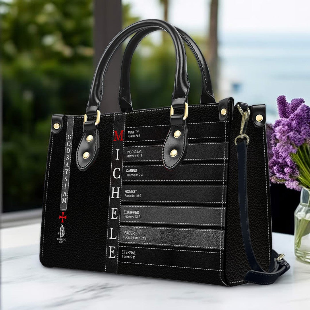 Personalized Christian Leather Handbag – Each Letter of Your Name with a Bible Verse | CHRISTIANARTBAG