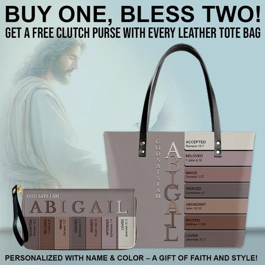 Uncover the sacred meaning of your name - Personalized Leather TOTE Bag Luxury – Free Clutch Purse Gift | CHRISTIANARTBAG