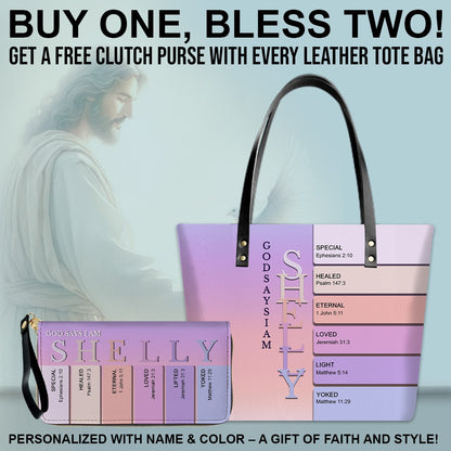Uncover the sacred meaning of your name - Personalized Leather TOTE Bag Luxury – Free Clutch Purse Gift | CHRISTIANARTBAG