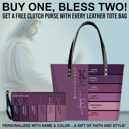 Uncover the sacred meaning of your name - Personalized Leather TOTE Bag Luxury – Free Clutch Purse Gift | CHRISTIANARTBAG