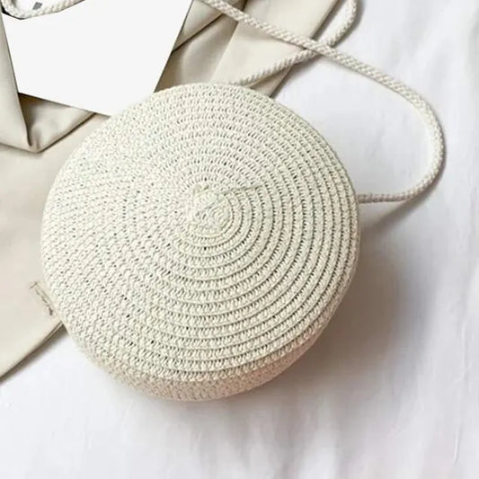 Christianartbag Handmade Bag, Minimalist Straw Bag Round, Flower Graphic Circle Straw Bag, Vintage Shoulder Beach Bag, Women's Crossbody Purse Mini Floral Decor Straw Crossbody Bag, CABHMB02141023. - Christian Art Bag