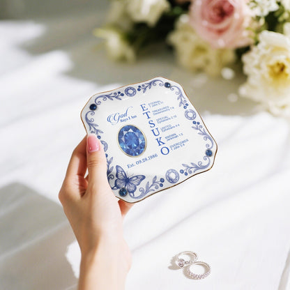 Personalized Ceramic Ring Dish Scalloped Gold Rim, Custom Name & Birthstone Jewelry Tray, Christian Faith Gift for Her - CHRISTIANARTBAG 01072526