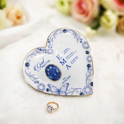 Personalized Ceramic Ring Dish Scalloped Gold Rim, Custom Name & Birthstone Jewelry Tray, Christian Faith Gift for Her - CHRISTIANARTBAG 01072526