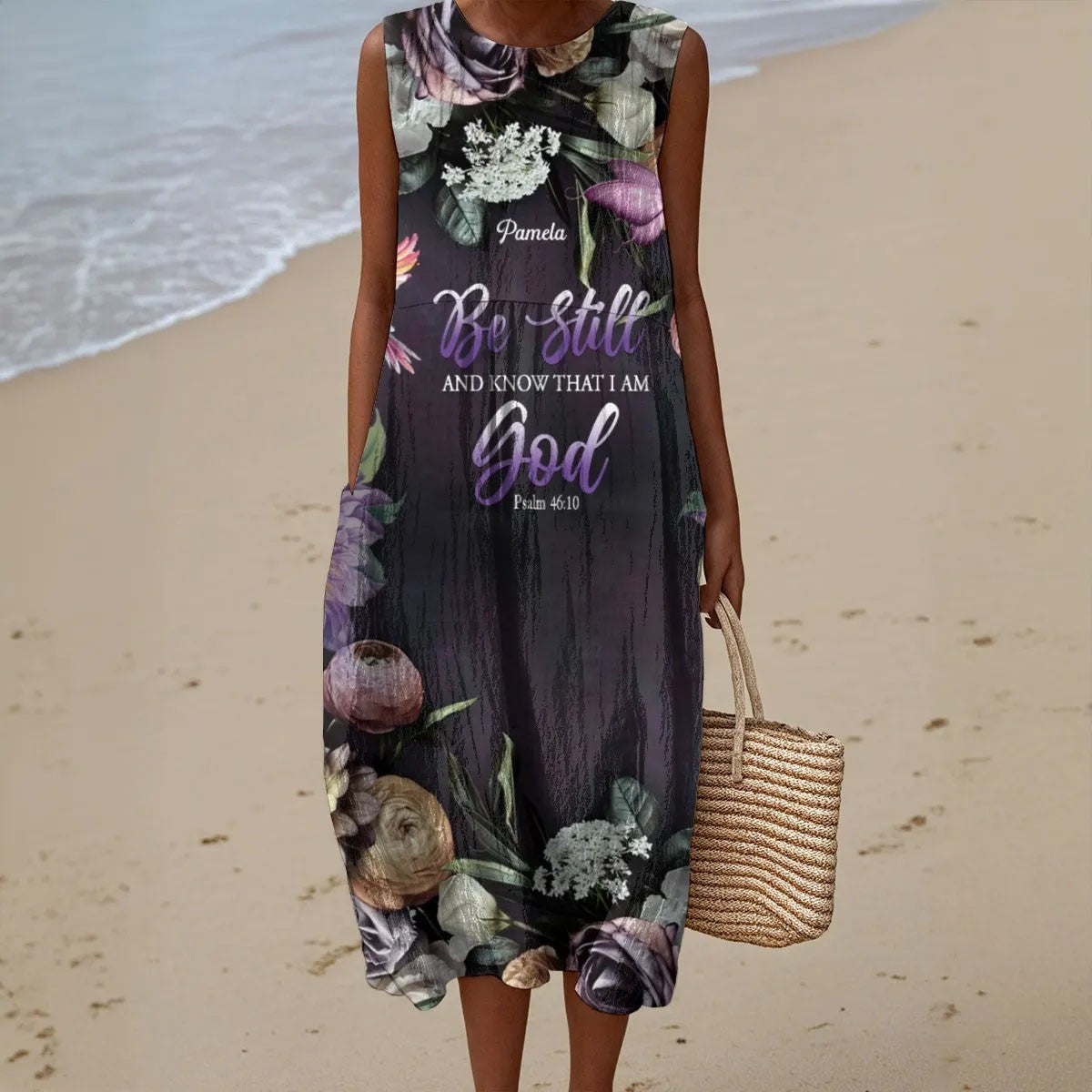 Personalized Christian Sleeveless Maxi Dress for Women – Faith-Inspired Floral A-Line Dress with Bible Verse Print