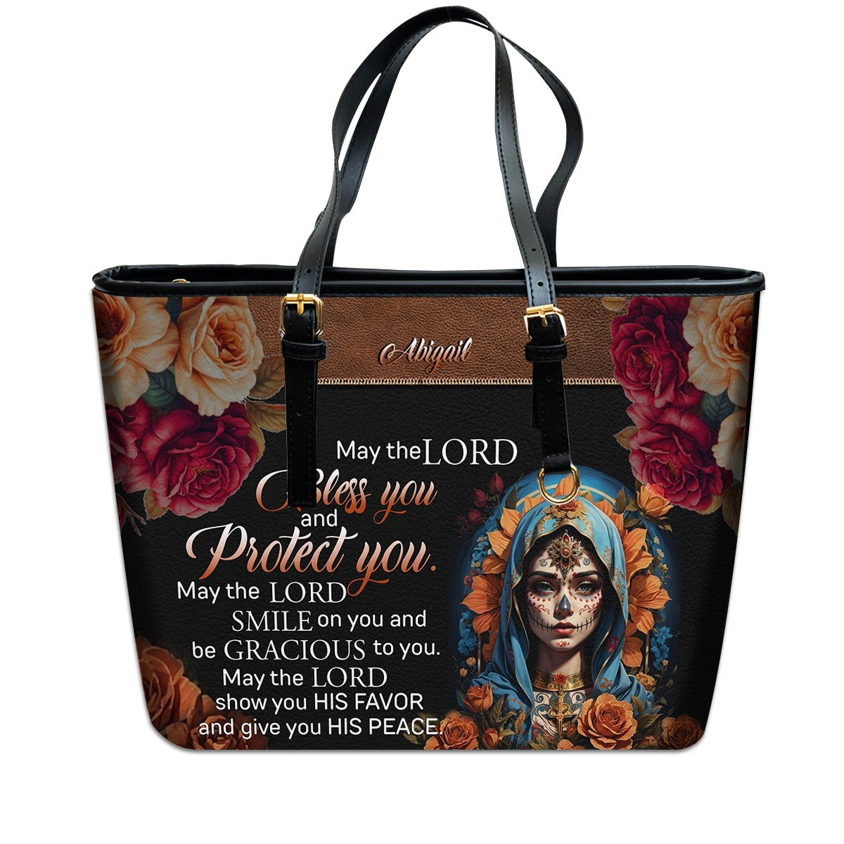 CHRISTIANARTBAG Handbags - Bless You and Protect You | Día de los Muertos Style – Mexican Sugar Skull & Bible Verse Bag for Women