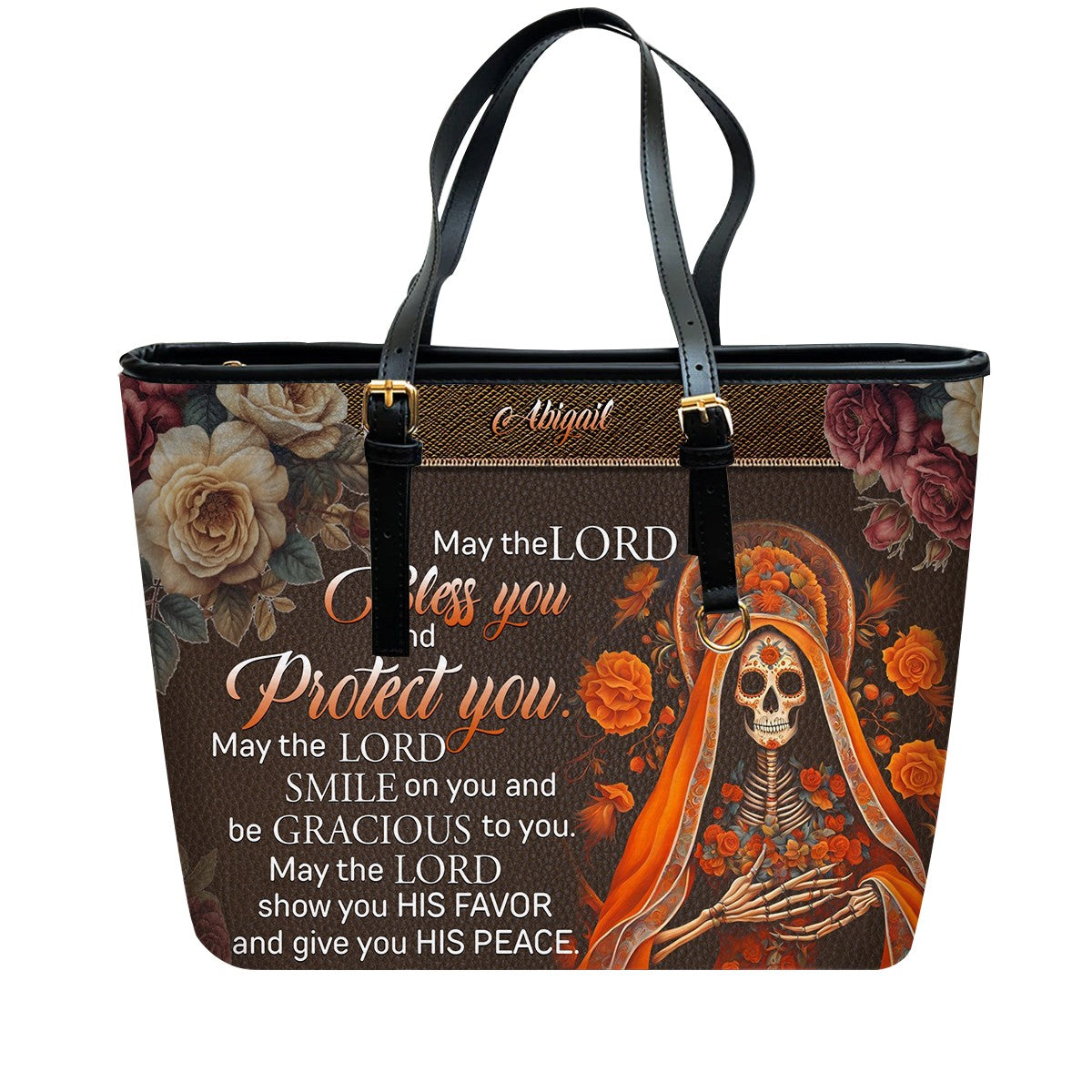 CHRISTIANARTBAG Handbags - Bless You and Protect You | Día de los Muertos Style – Mexican Sugar Skull & Bible Verse Bag for Women