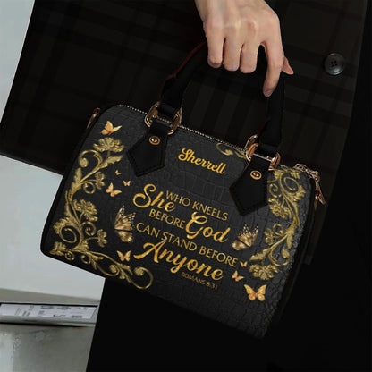 Personalized Classic Barrel-Shaped Leather Handbag - Personalized Christian Purse with Name & Scripture - CABLTB01020725