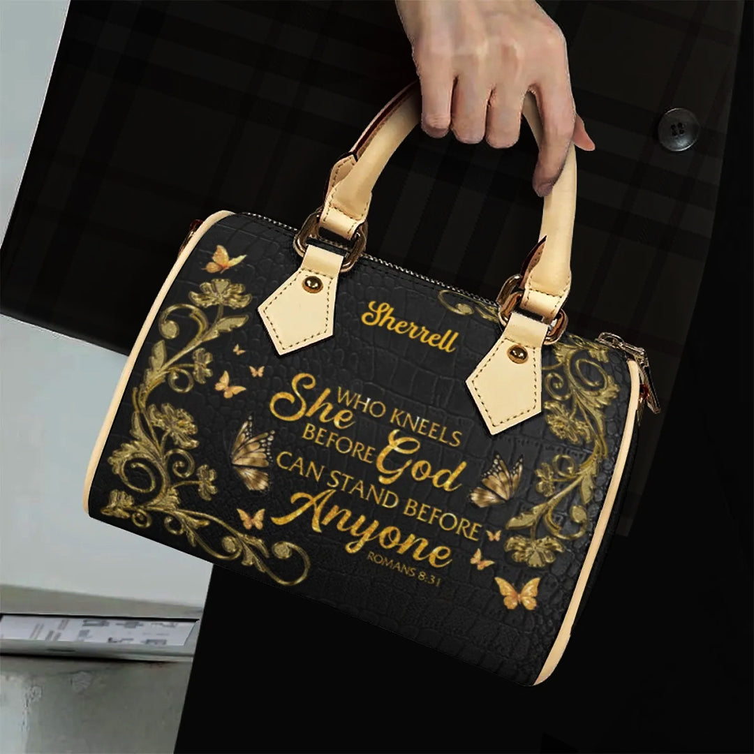 Personalized Classic Barrel-Shaped Leather Handbag - Personalized Christian Purse with Name & Scripture - CABLTB01020725