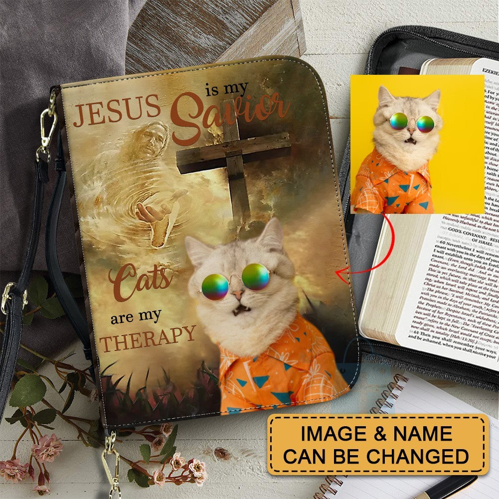 CHRISTIANARTBAG Bible Cover - Jesus Is My Savior Dogs Are My Therapy - Personalized Pet Bible Covers, CABBBCV01190525.