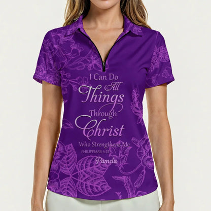 Personalized Women's Polo Shirt – 'I Am Strong Worthy Loved Enough' Floral Design with Custom Name