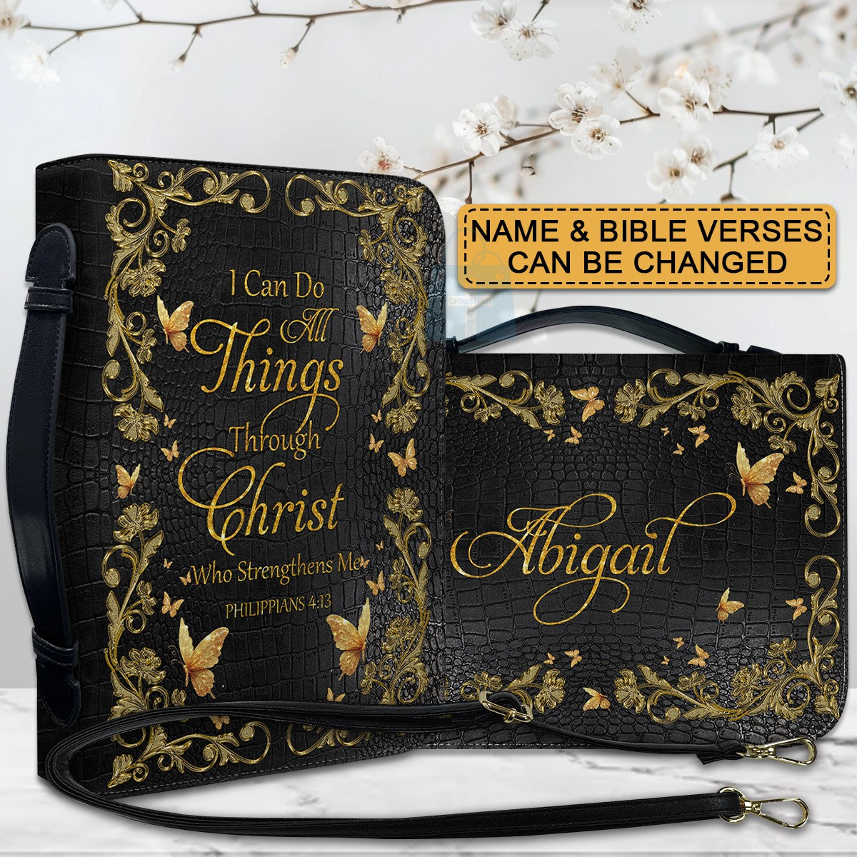 CHRISTIANARTBAG Bible Cover - I Can Do All Things Through Christ - Custom Name and Bible Verse - Personalized Bible Cover, CABBBCV0160525