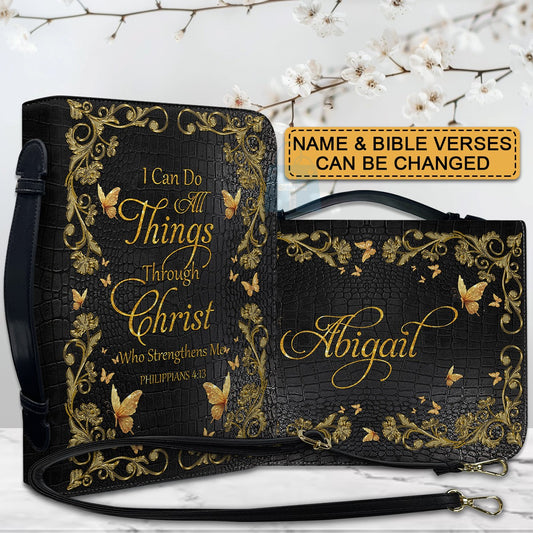 CHRISTIANARTBAG Bible Cover - I Can Do All Things Through Christ - Custom Name and Bible Verse - Personalized Bible Cover, CABBBCV0160525