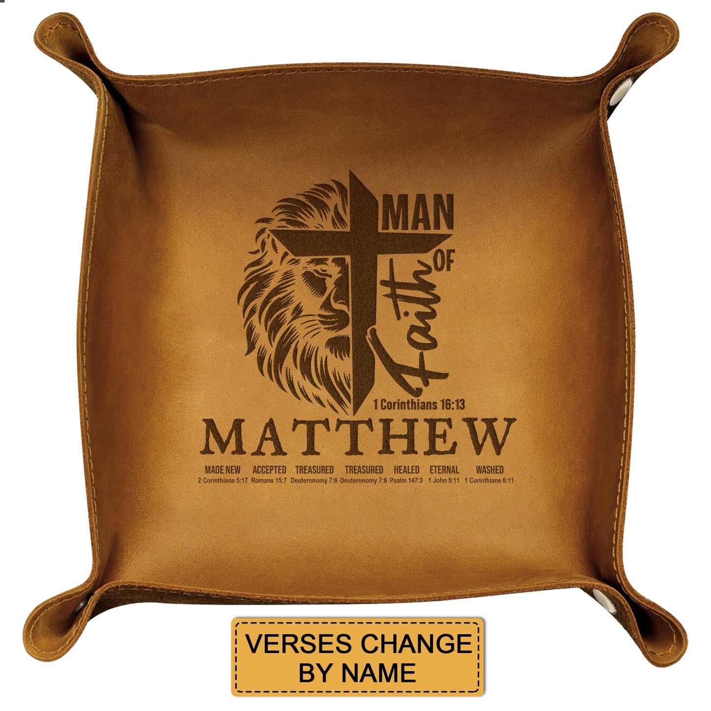 CHRISTIANARTBAG Personalized Leather Tray | Uncover the sacred meaning of your name – Man Of Faith – Custom Engraved Christian Gift by CHRISTIANARTBAG, CAB04120525