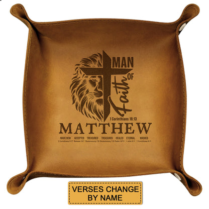 CHRISTIANARTBAG Personalized Leather Tray | Uncover the sacred meaning of your name – Man Of Faith – Custom Engraved Christian Gift by CHRISTIANARTBAG, CAB04120525