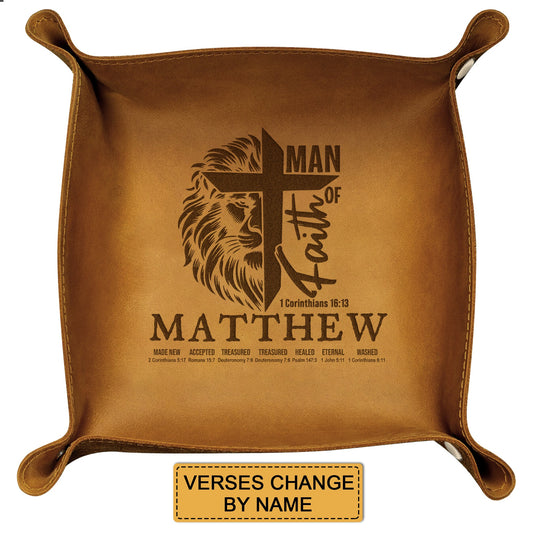 CHRISTIANARTBAG Personalized Leather Tray | Uncover the sacred meaning of your name – Man Of Faith – Custom Engraved Christian Gift by CHRISTIANARTBAG, CAB04120525