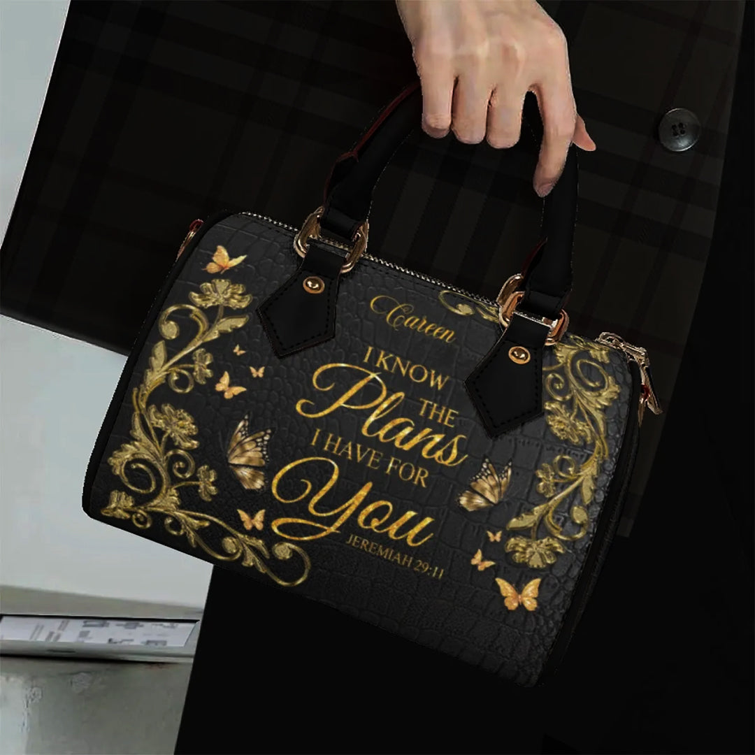 Personalized Classic Barrel-Shaped Leather Handbag - Personalized Christian Purse with Name & Scripture - CABLTB01020725