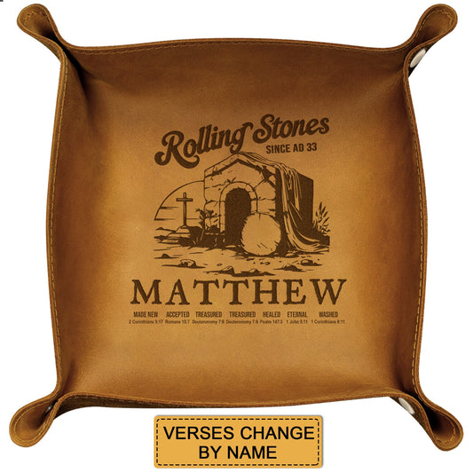 CHRISTIANARTBAG Personalized Leather Tray | Uncover the sacred meaning of your name – Rolling Stones Since Ad 33 – Custom Engraved Christian Gift by CHRISTIANARTBAG, CAB03120525