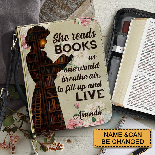 CHRISTIANARTBAG Book Covers - She Reads Books As One Would Breathe Air - Personalized Book Cover.