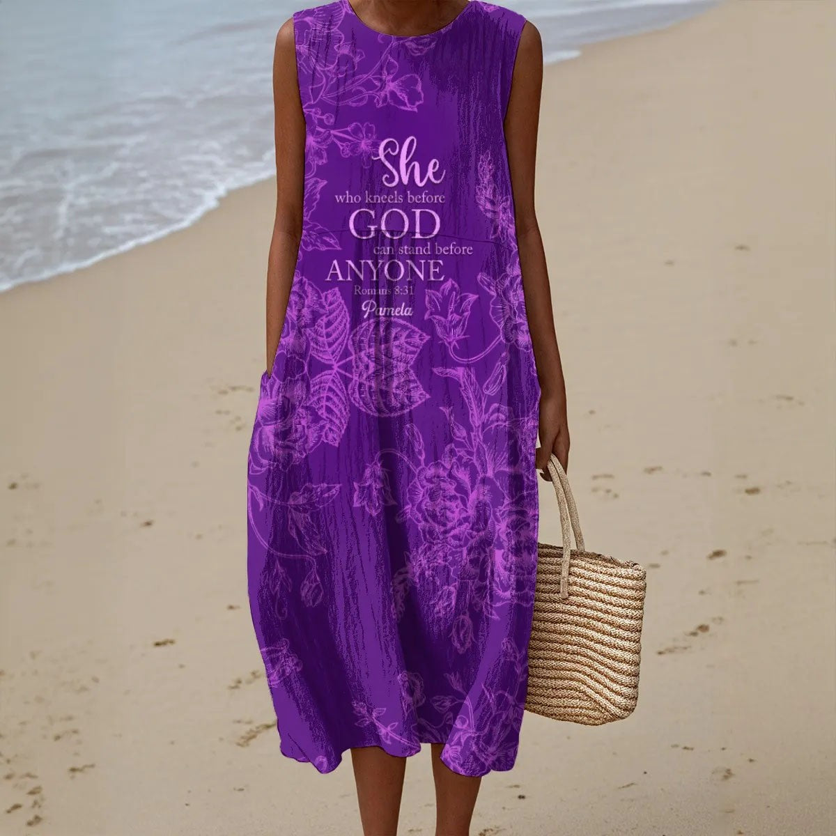 Personalized Christian Sleeveless Maxi Dress – Bible Verse Floral Dress for Women | Faith-Inspired Summer Outfit