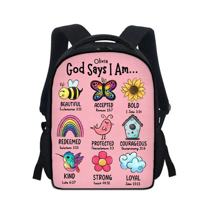 Personalized Christian Backpacks for Kids with Bible Verses – God Says I Am Collection