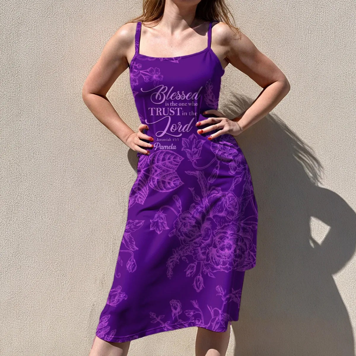 Christian Faith Dress for Women – Bible Verses Purple Print Maxi Dress with Bible Verses | Inspirational Religious Summer Dress