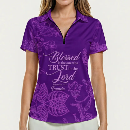 Personalized Women's Polo Shirt – 'I Am Strong Worthy Loved Enough' Floral Design with Custom Name